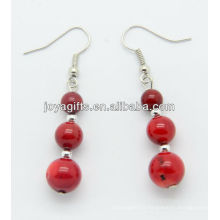 Boucles d&#39;oreilles en corail rouge avec perles d&#39;argent